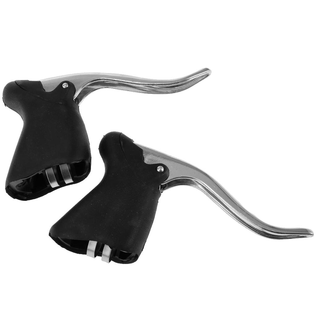 1 Pair Road Drop Brake Levers Handles Bicycle Handbrake Set (Black+Silver)