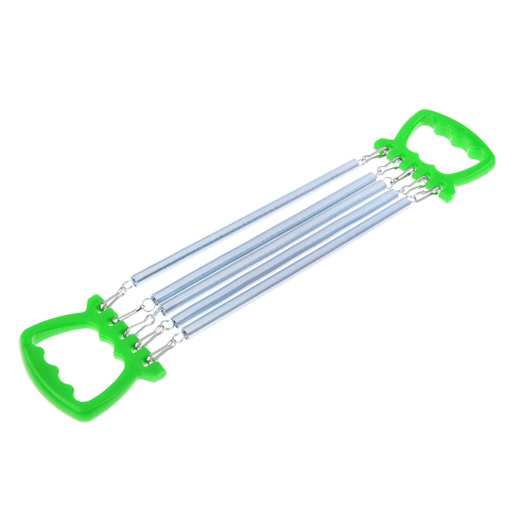 Portable Chest Expander Puller Fitness Resistance Band with 5 Springs Green