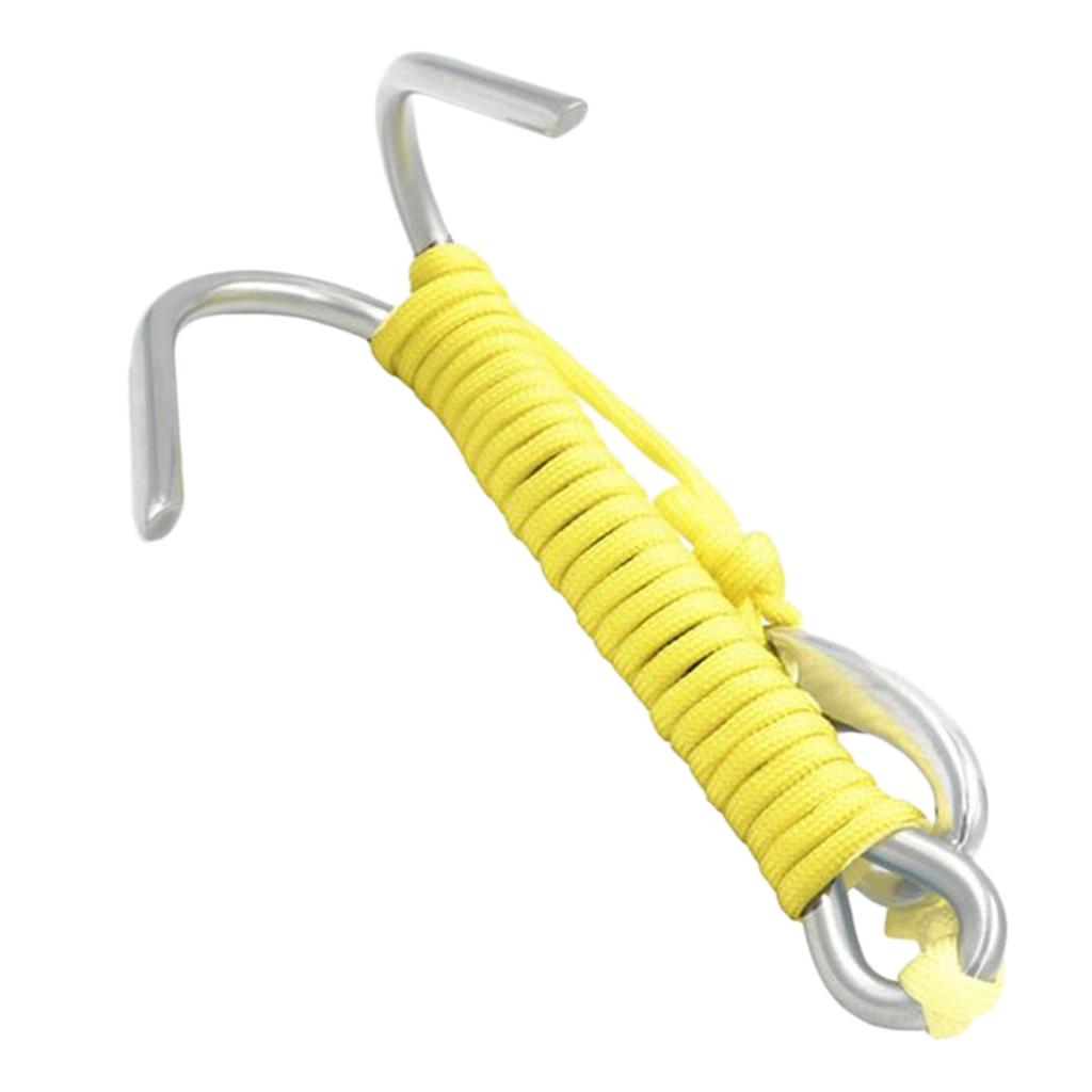 Scuba Diving Dual Reef Hook Dual Hook with 1.2m Line Bolt Snap Clip Yellow