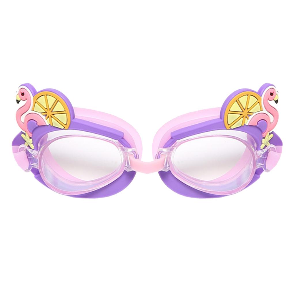 Kids Swimming Goggles Anti-Fog Adjustable Silicone Eyewear Purple Swan