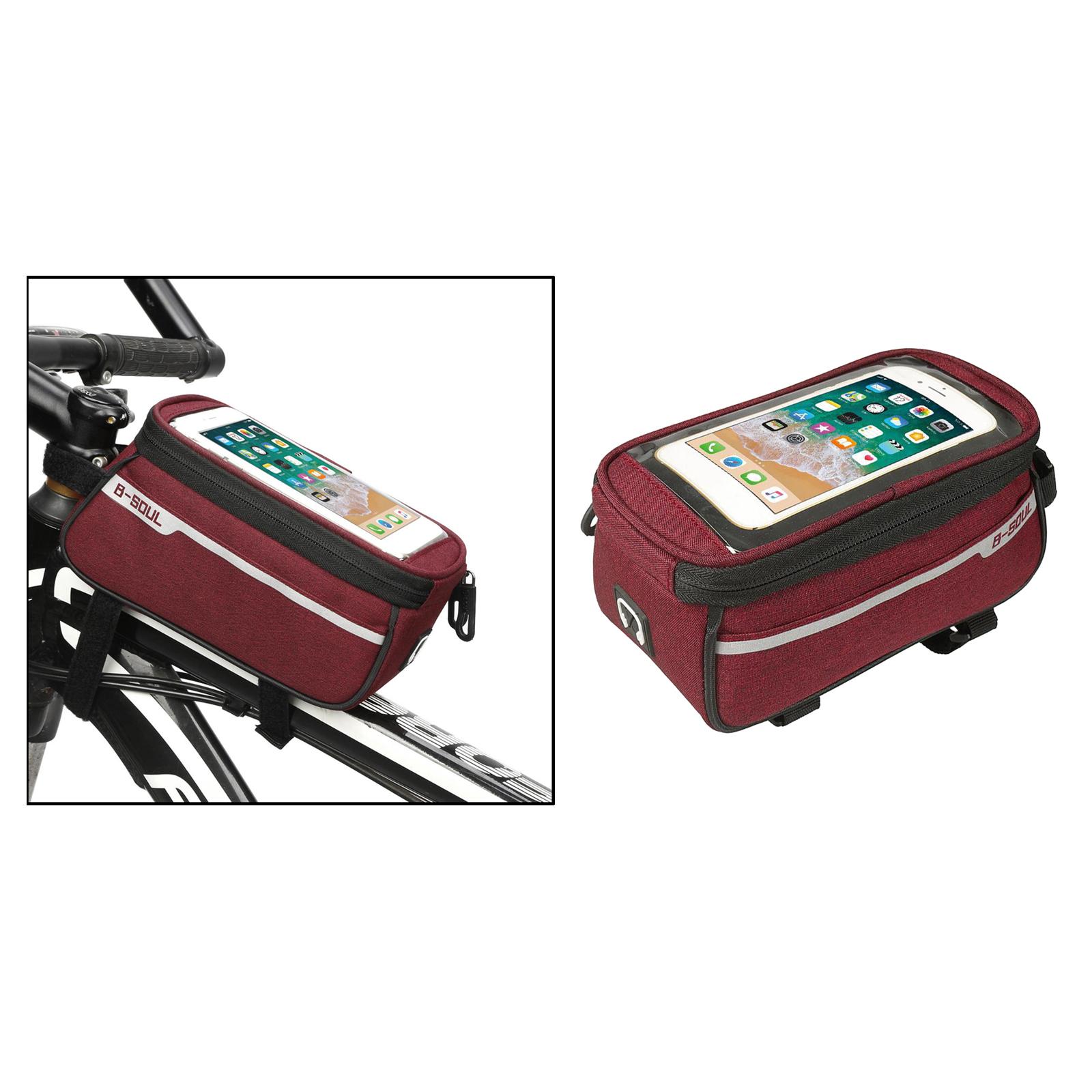Bicycle Cycling Top Tube Bag MTB Bike Front Frame Bag Phone Holders Red