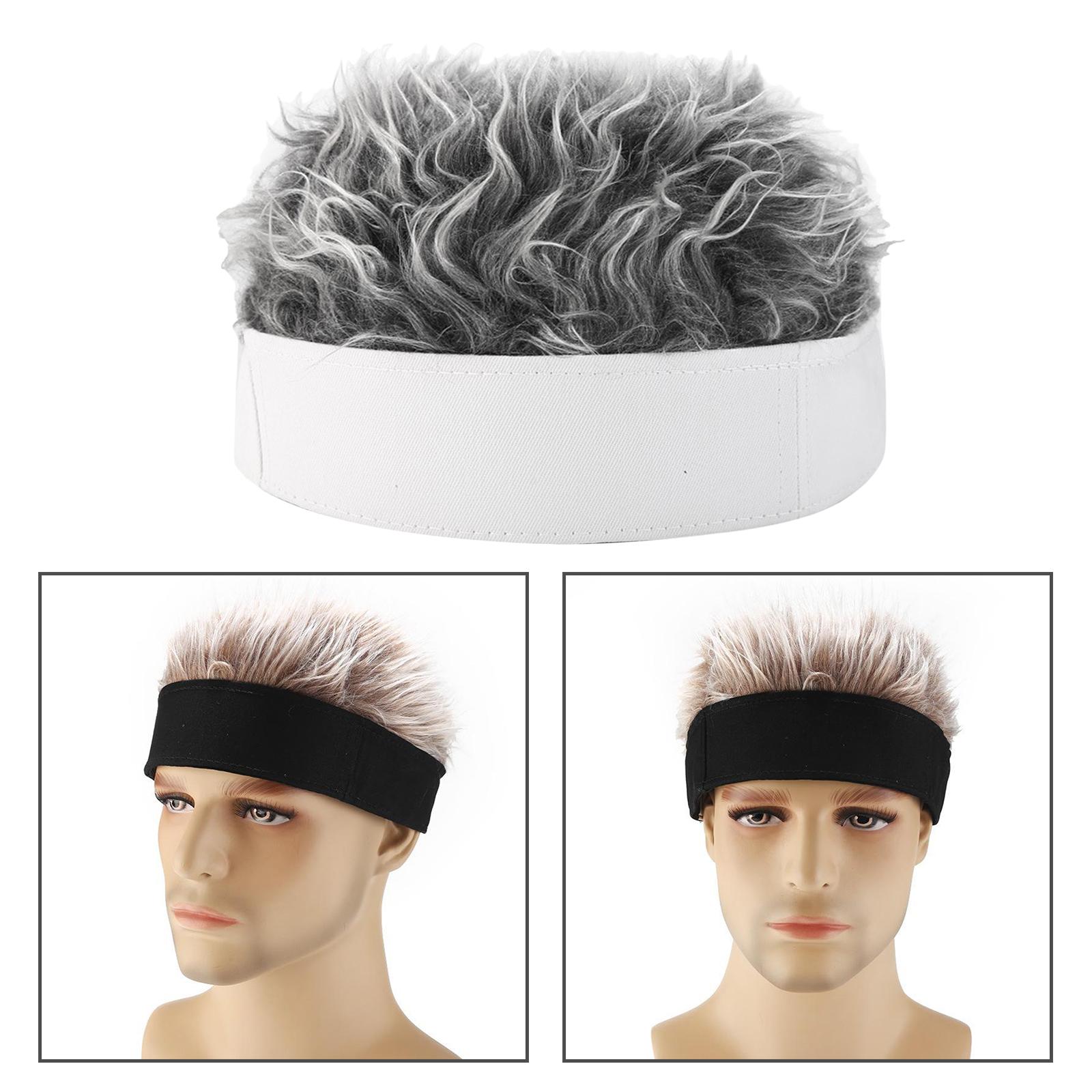 Unisex Beanie Hat with Fake Hair Fashion Wig Brimless Hat White Gray
