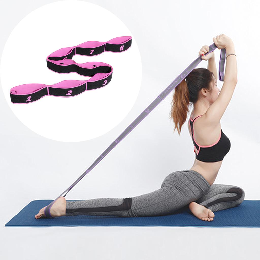 Yoga Pull Strap Fitness Stretching Band Resistance Loop Pink_8 Loops