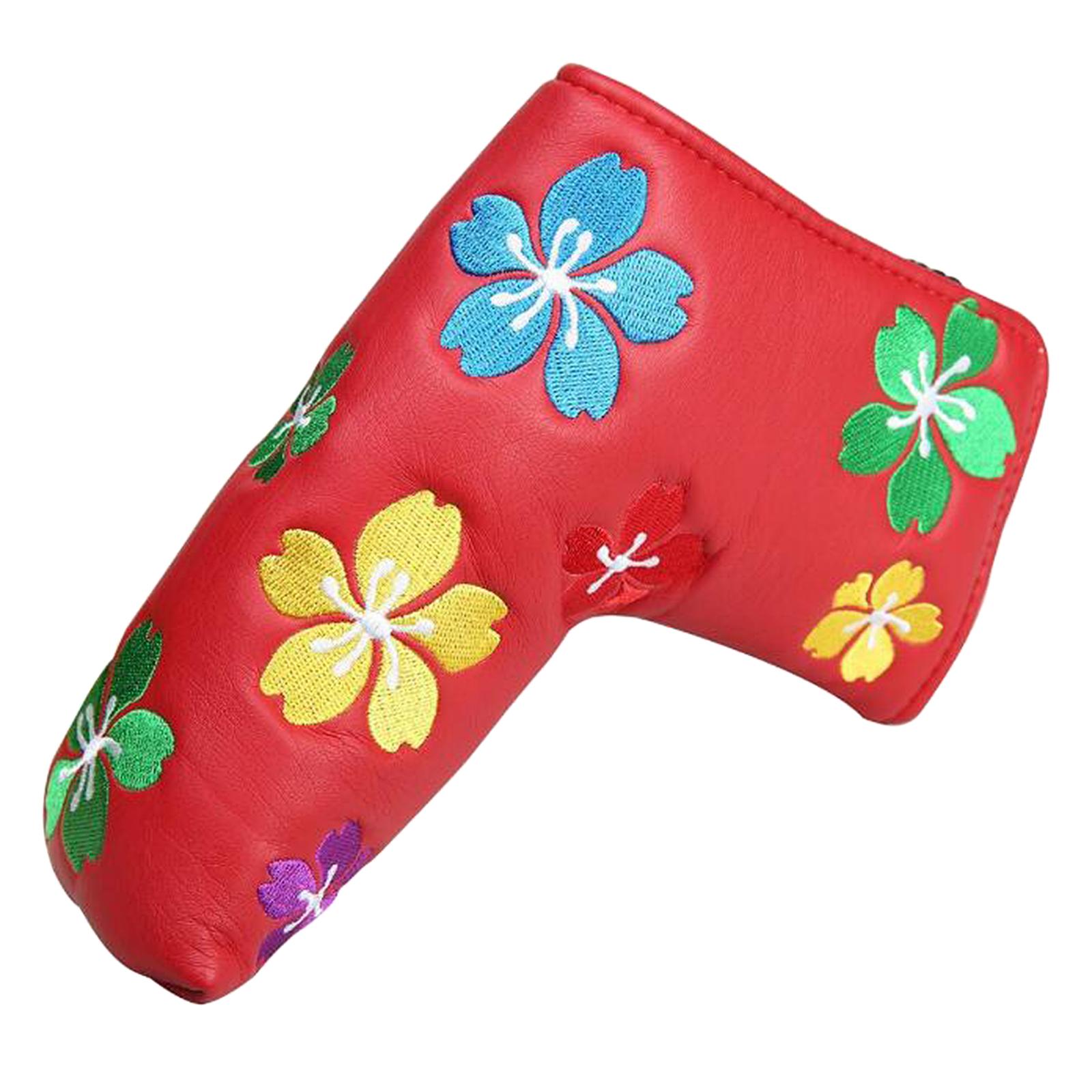 Flower Print Putter Head Covers Leather PU Golf Club Headcovers Red B