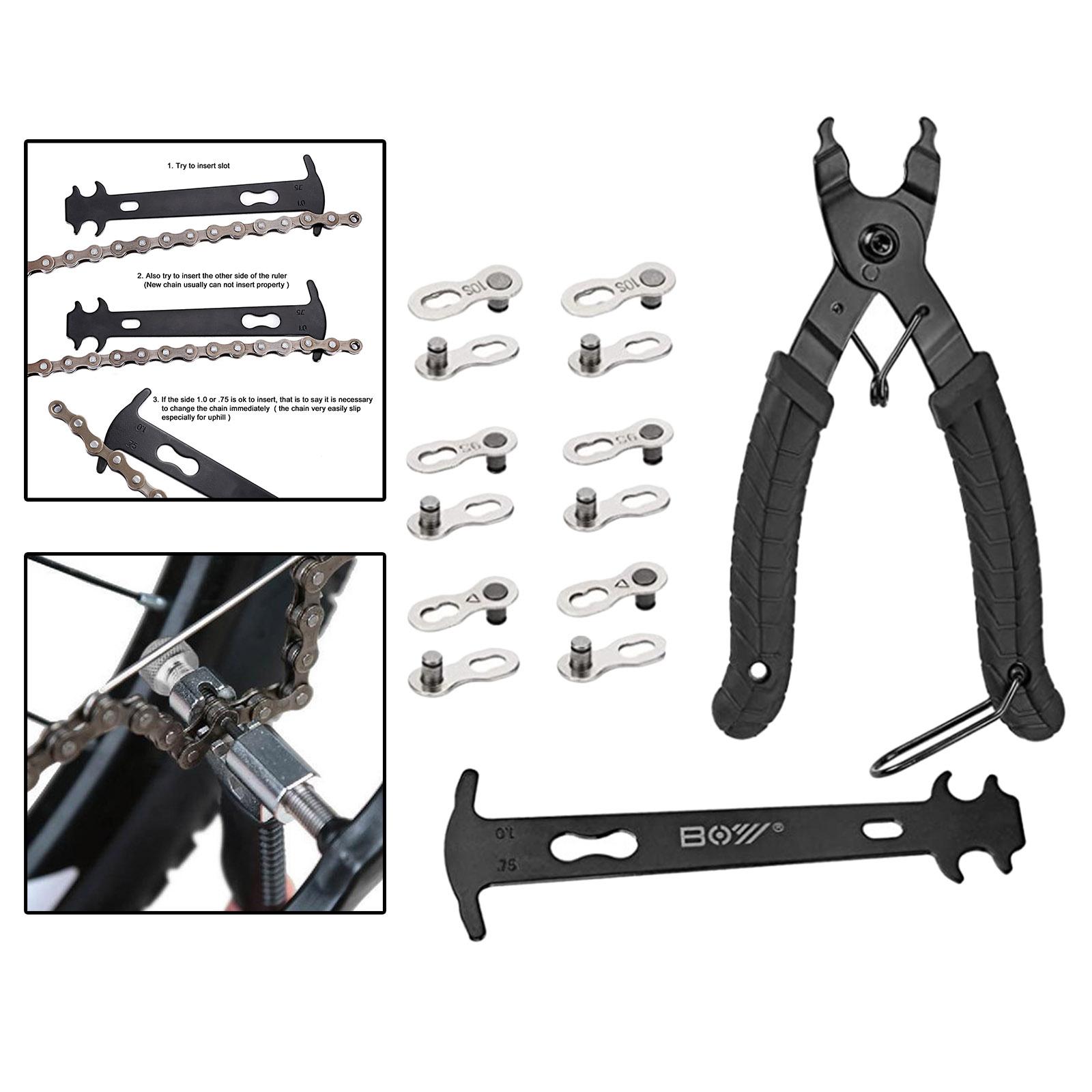Bike Chain Splitter Cutter Checker Guage Link Plier Tool Bicycle 14pcs Black
