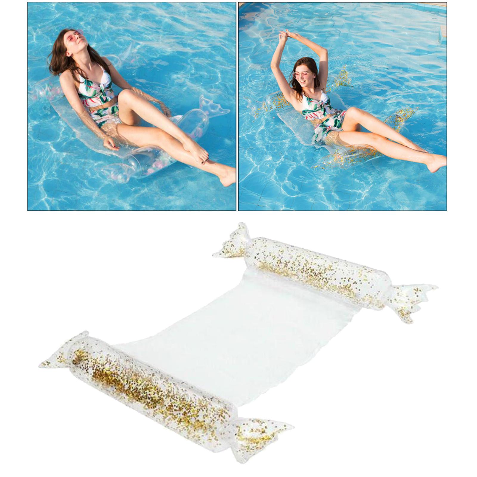 Inflatable Floating Water Hammock Pool Lounge Bed Swimming Chair Beach Toy Sequins