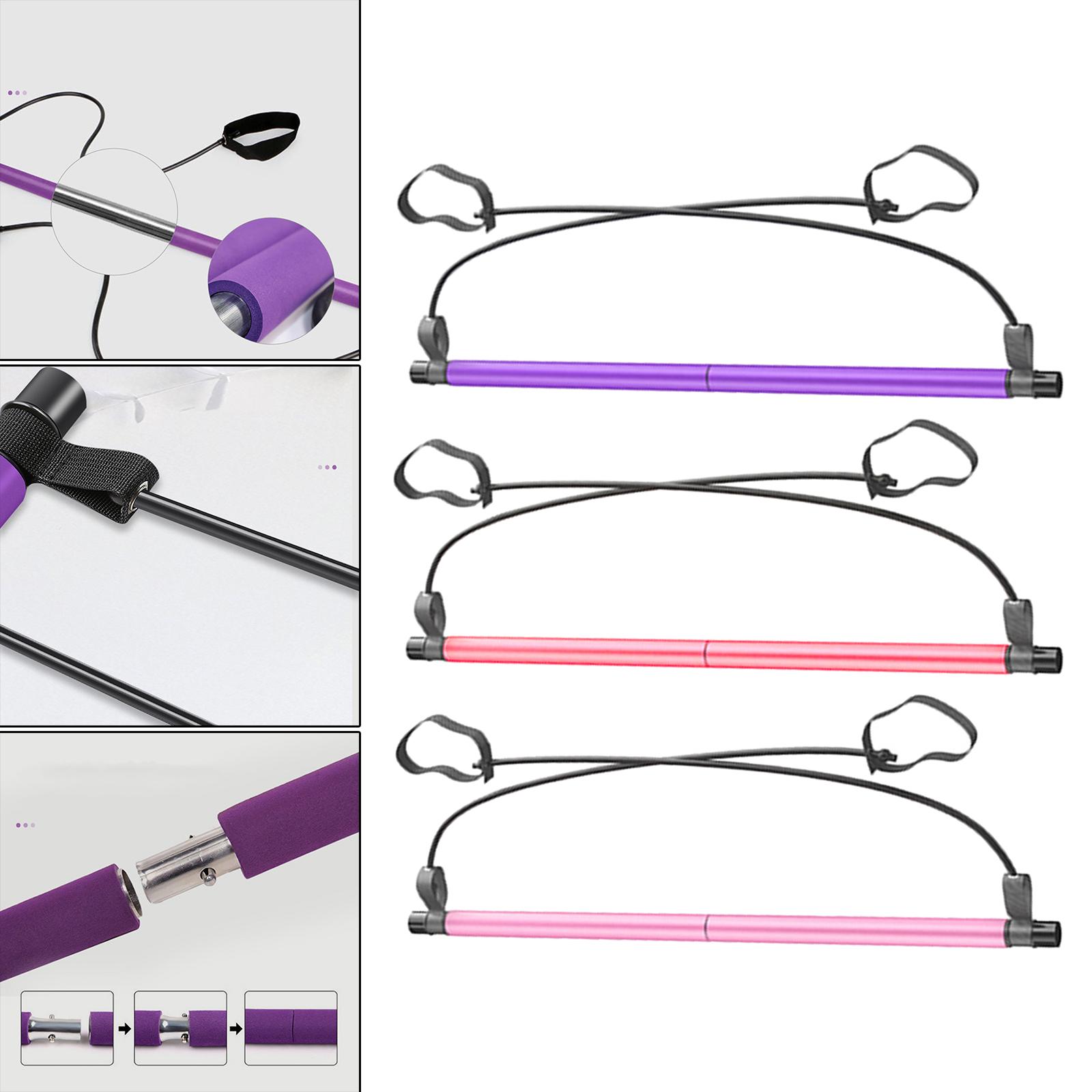 Portable Pilates Bar Gym Stick Exercise Resistance Band Fitness Pink