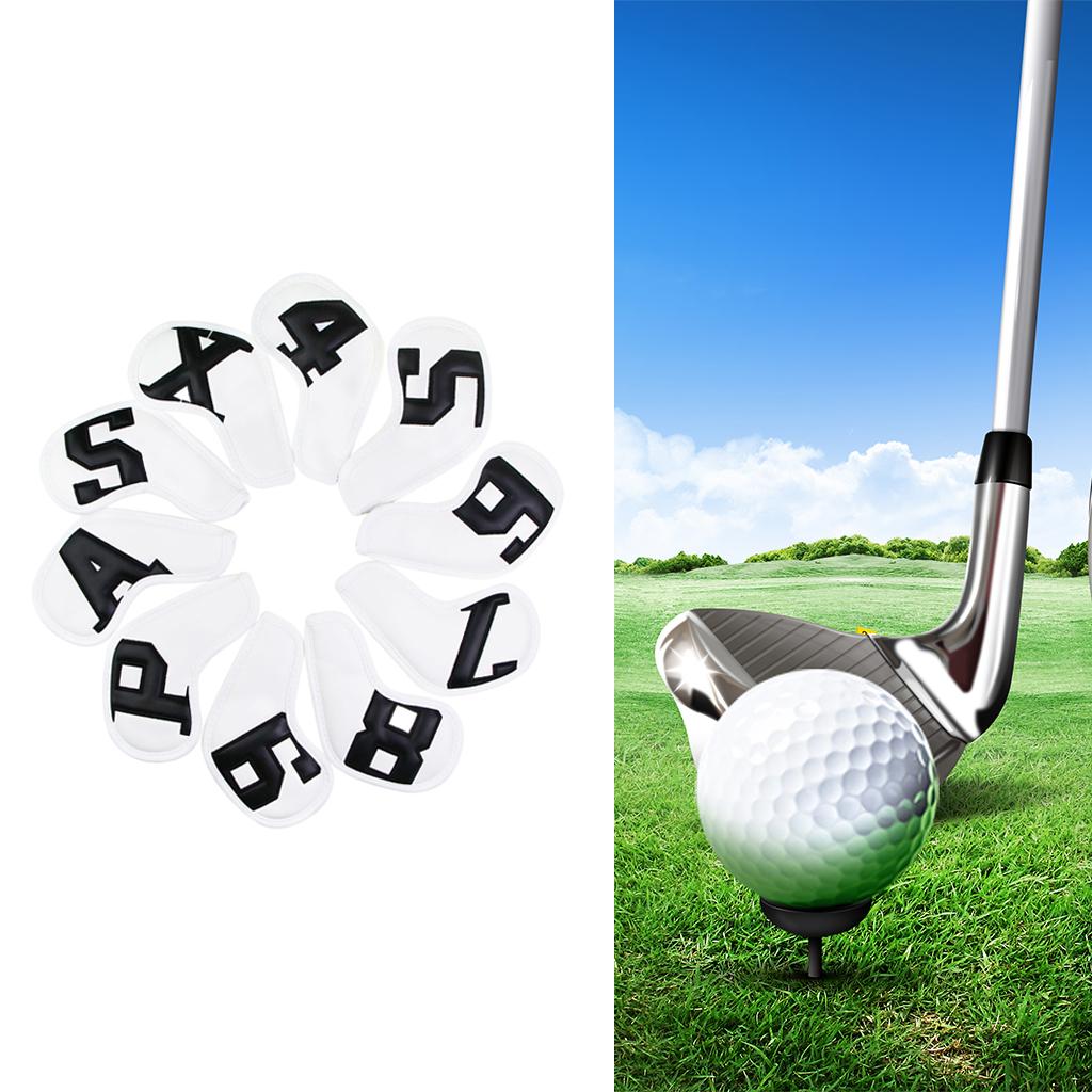 10Pcs Golf Iron Club Head Covers Waterproof Headcovers White Black Word