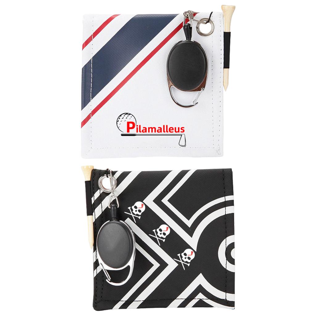 Golf Ball Cleaner Wiping Pouch with Tees Scrubbing Cleaning Tool White Blue