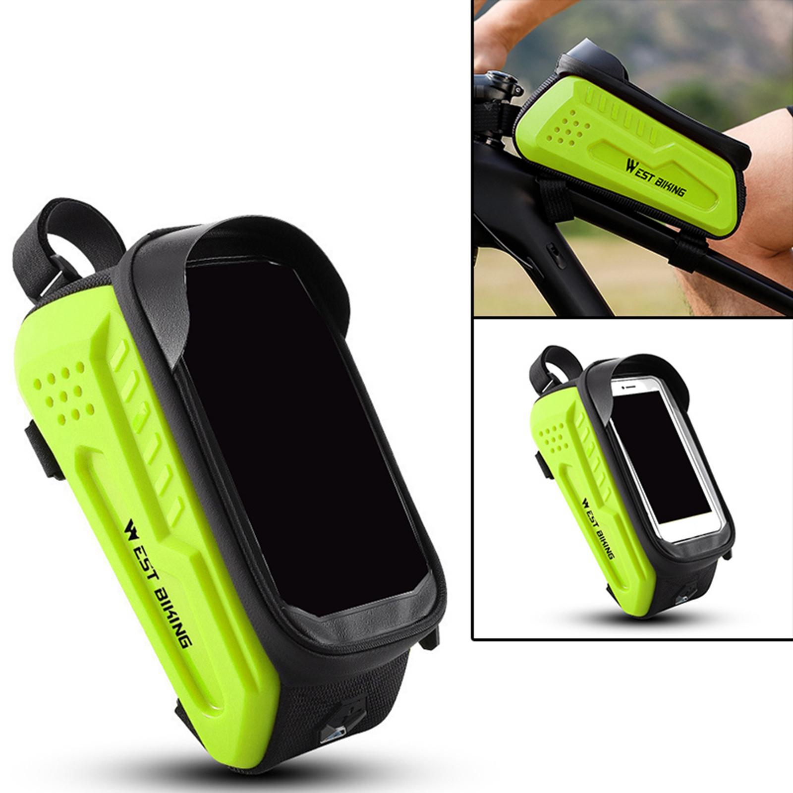 Bike Phone Front Frame Bag Hard Shell Phone Case Holder Cycling Pouch Green