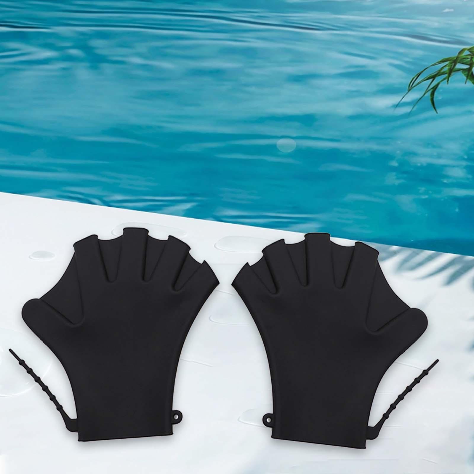 Webbed Swimming Gloves Diving Surfing Adjustable Lap Swimming Aquatic Gloves Black