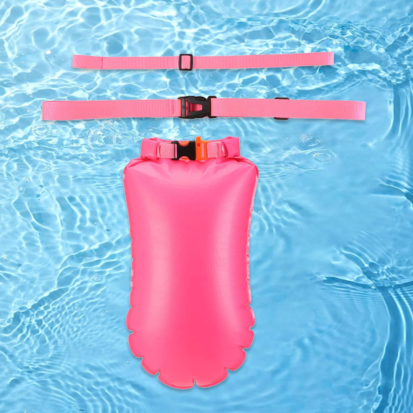 Inflatable Swim Buoy Waterproof Bag Ultralight for Lake Swimming Pool Hiking Rose Red 45cmx28cm