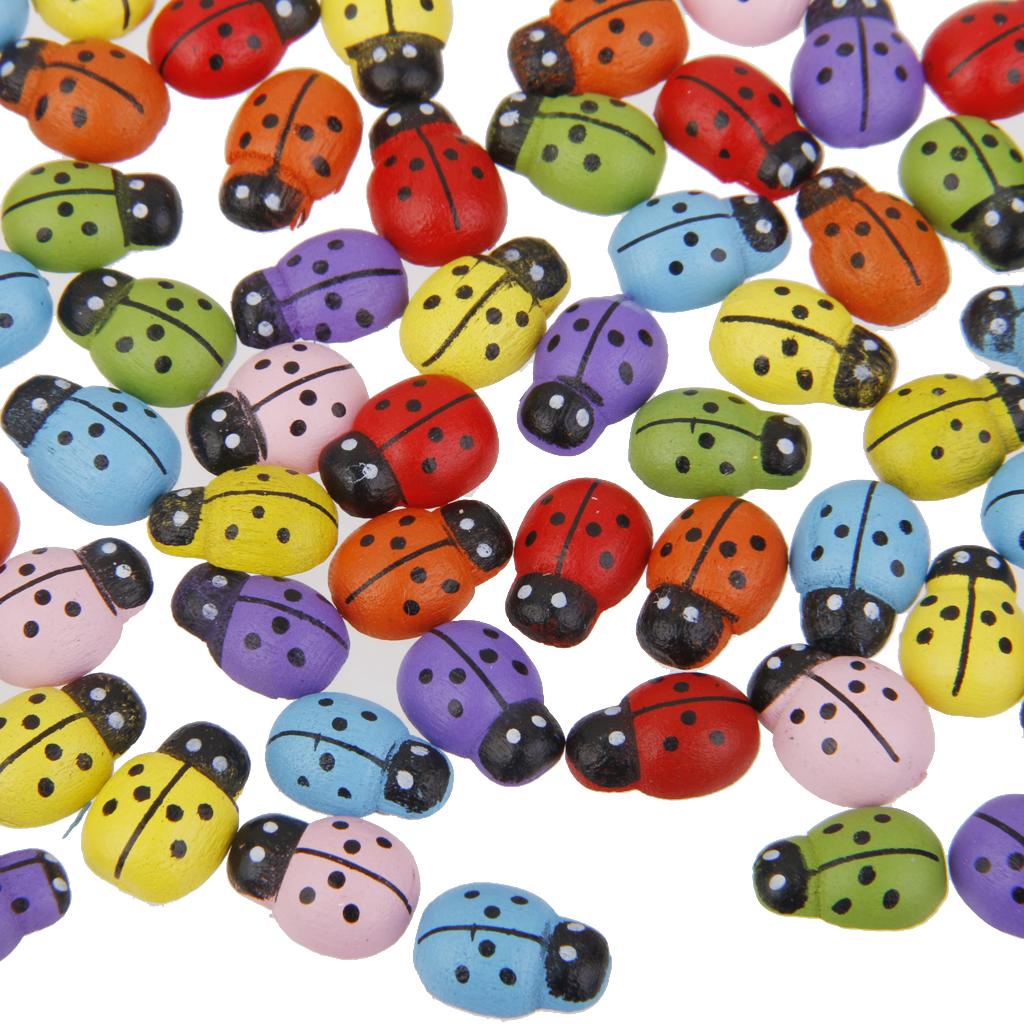 100x Colorful Wooden Ladybug Ladybird Flatback Embellishments Crafts DIY