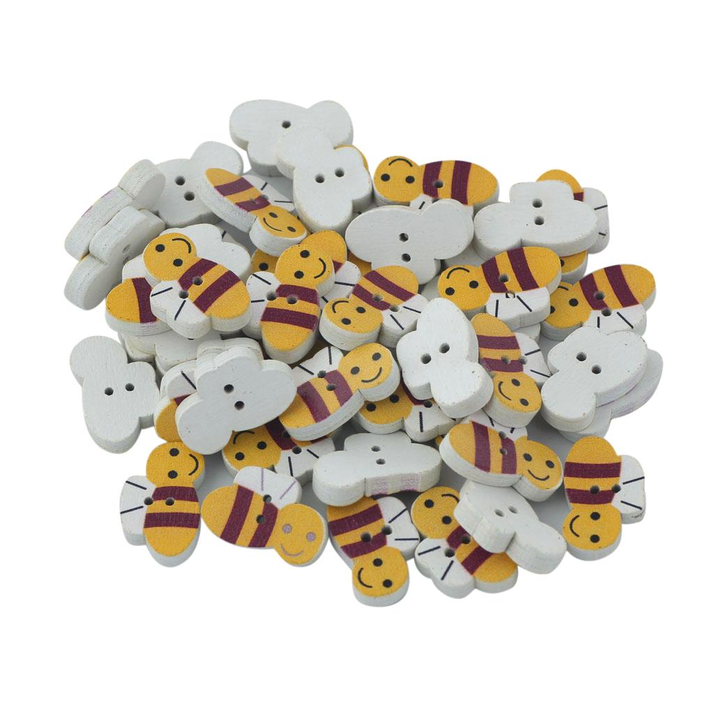 50Pcs Natural Wood Bee Shape Buttons for Sewing and Crafting