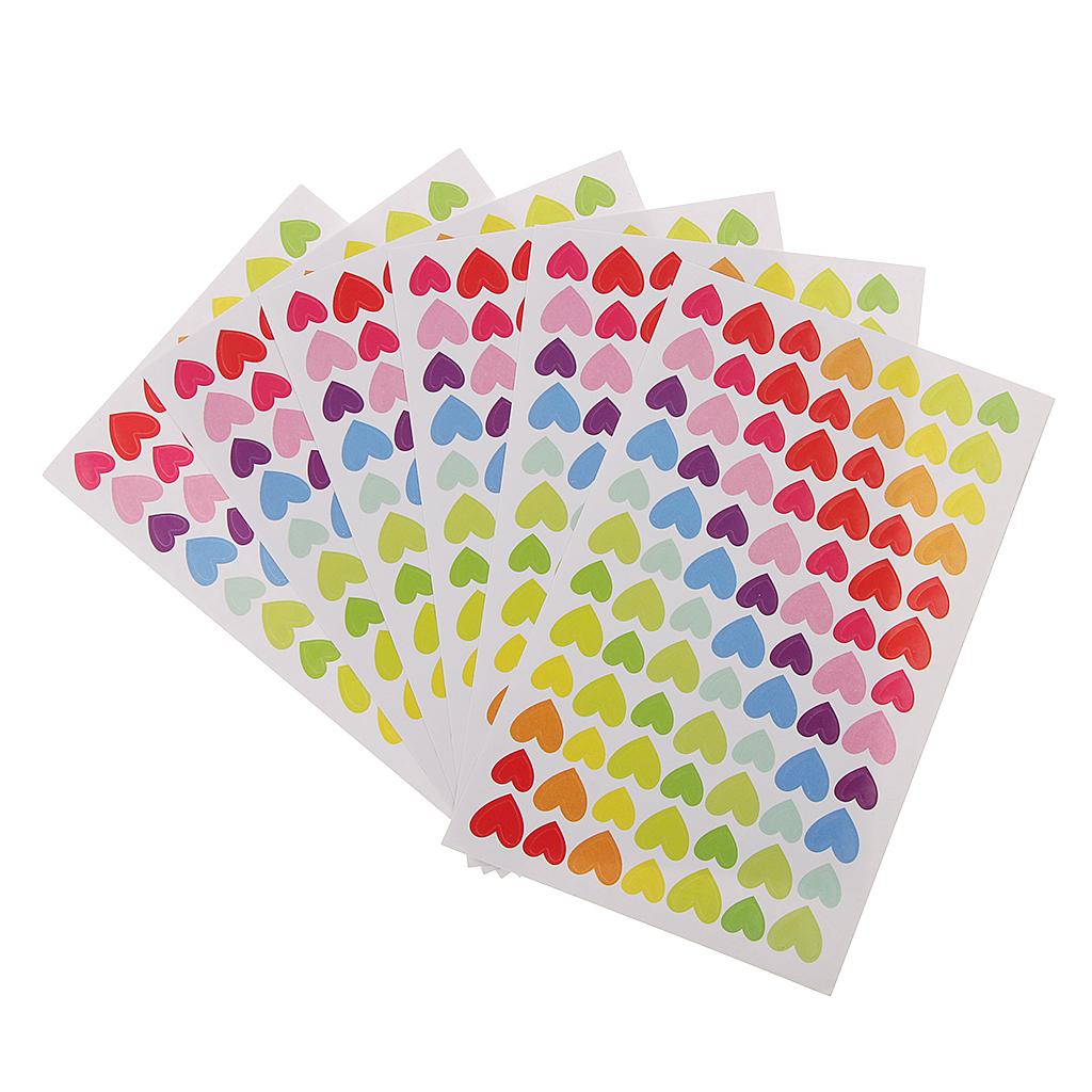 6 Pieces Colored Heart Shape Scrapbooking Sticker Decorative Labelling