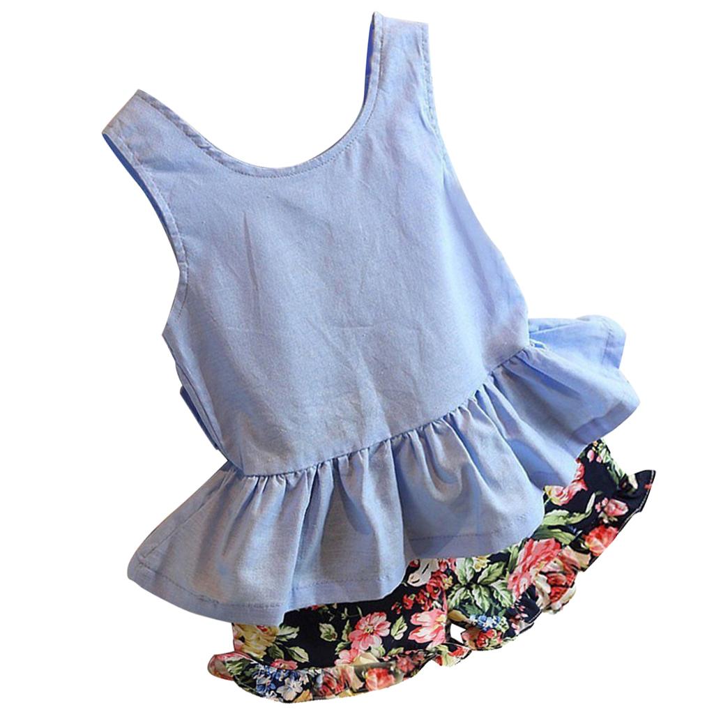 Toddler Kids Girl Clothes Bowknot T-shirt Tops Dress+Pants Outfits Set 100
