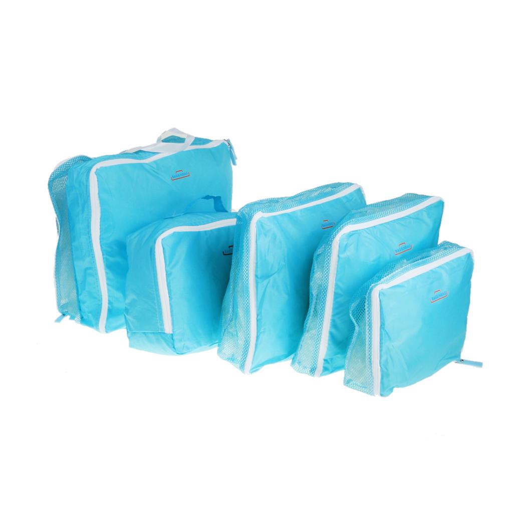 Set of 5 Travel Luggage Clothing Package Waterproof Bags-Light Blue