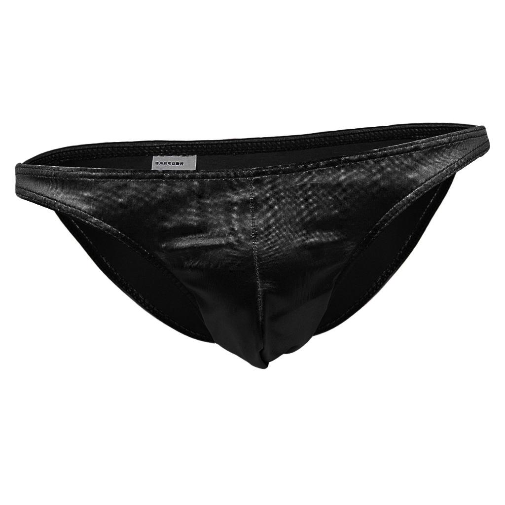 Sexy Men's Shiny Imitation Leather Pouch Mini Briefs Underwear L Black