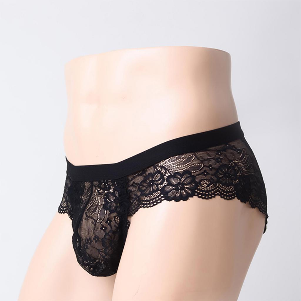 Sexy Men sheer Lace See Through Panties Briefs Underwear Lingerie Black