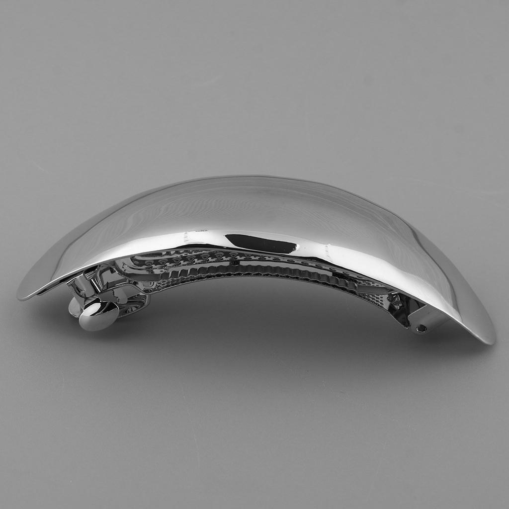 Shiny Metal Curved Oval Volume French Barrette Clasp Hair Accessories Silver