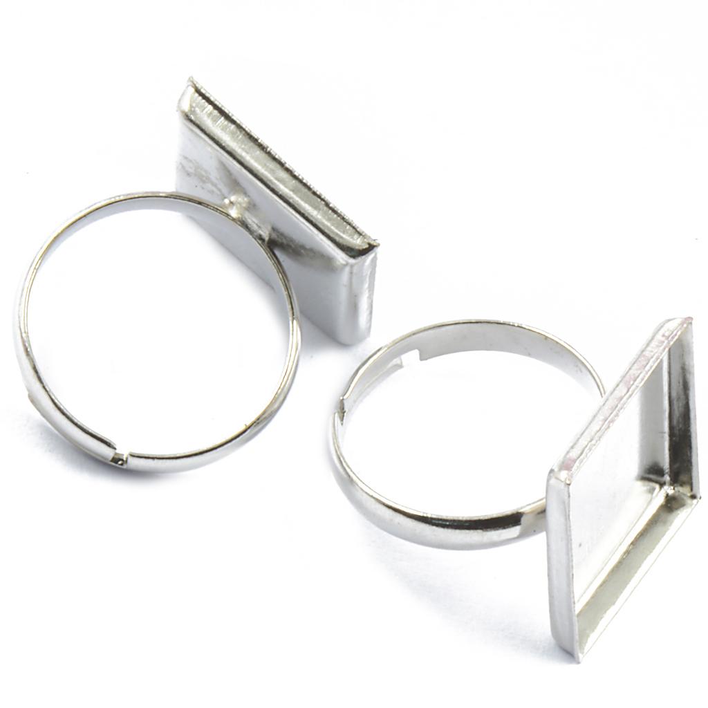 2 x 16mm Adjustable Square Blank Cabochon Bezel Base DIY Ring Silver