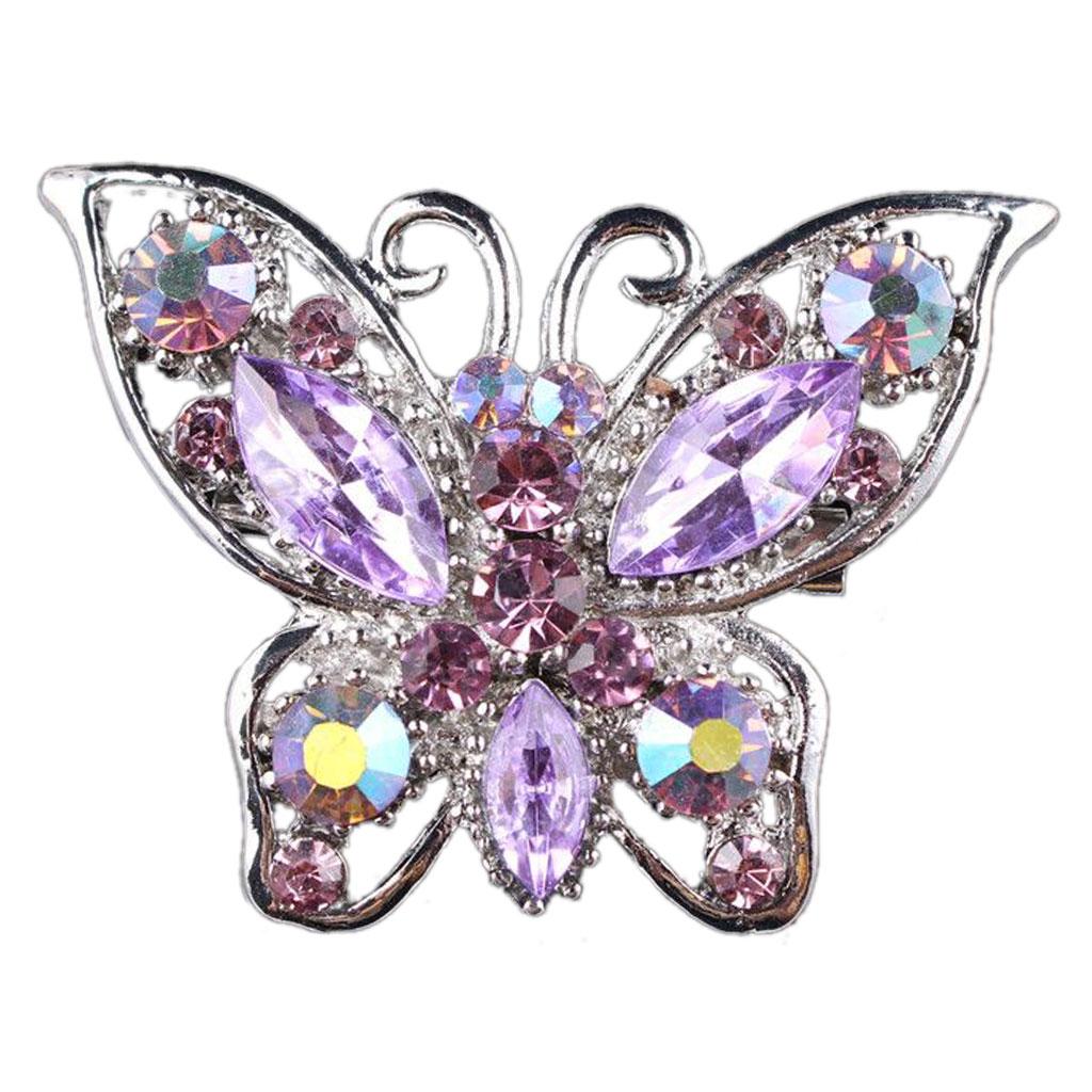 Wedding Bride Rhinestone Butterfly Brooch Pin Jewelry Gift Light Purple