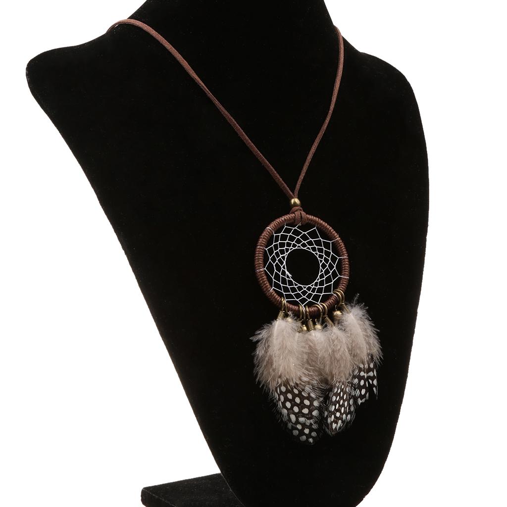 Bohemian Fashion Dream Catcher Feather Leather Chain Pendant Necklace #1