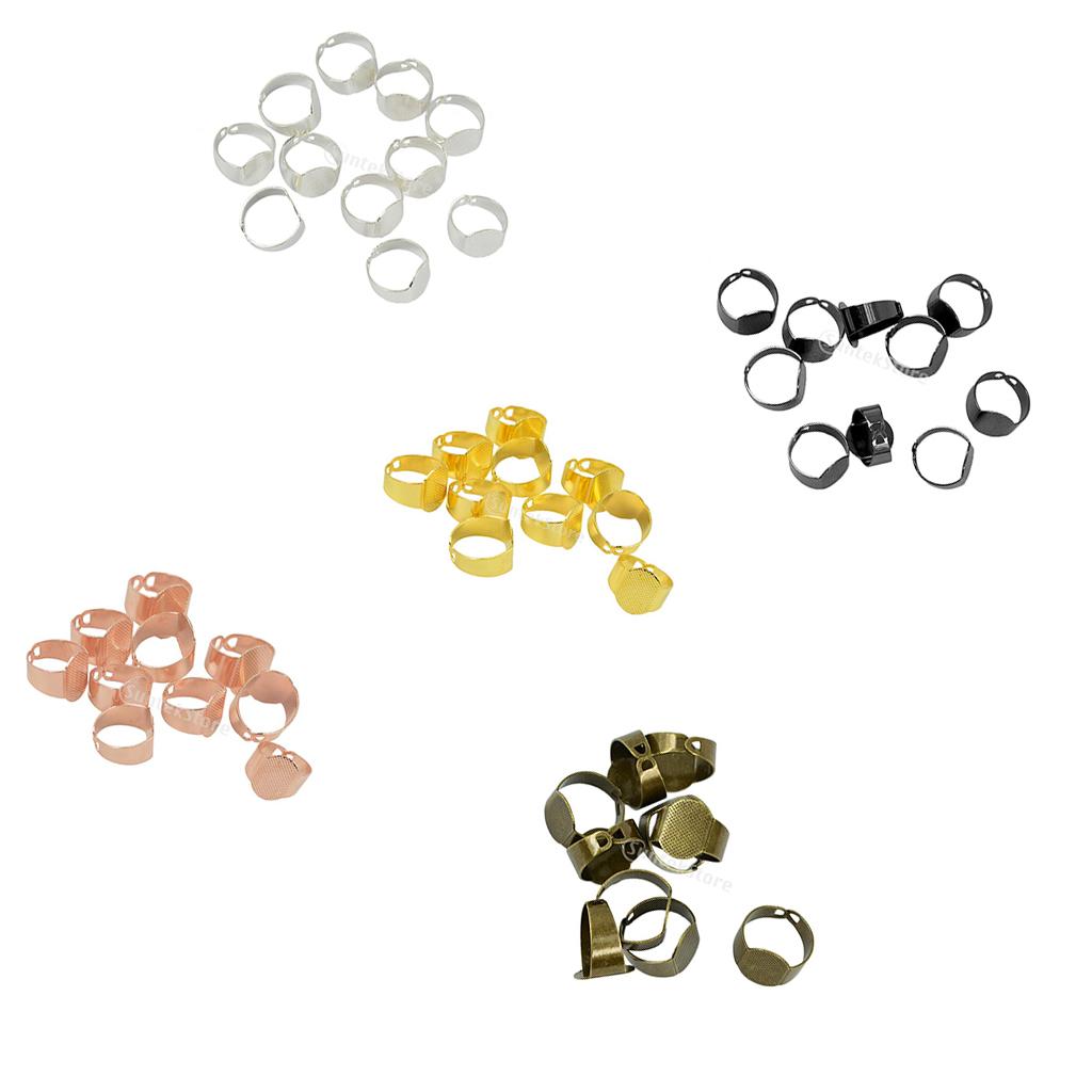 2x10 Pieces Adjustable Brass Ring Blank Oval Bezel Cabochon DIY Ring Bronze