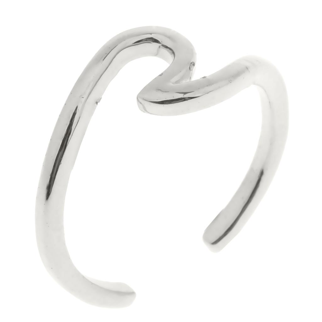 Water Wave Open Finger Ring Adjustable Women Girl Fashion Jewelry White Gold