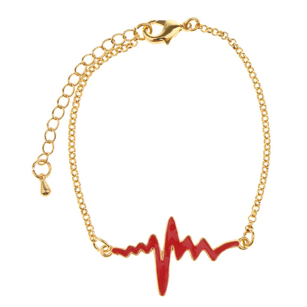 Novelty Heartbeat Bracelet Bangle Unisex Bangle Gold with Red Enamel