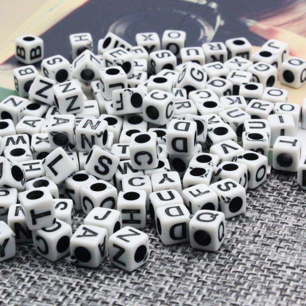 Square Geometric Alphabet Letter Beads For Jewelry Craft White