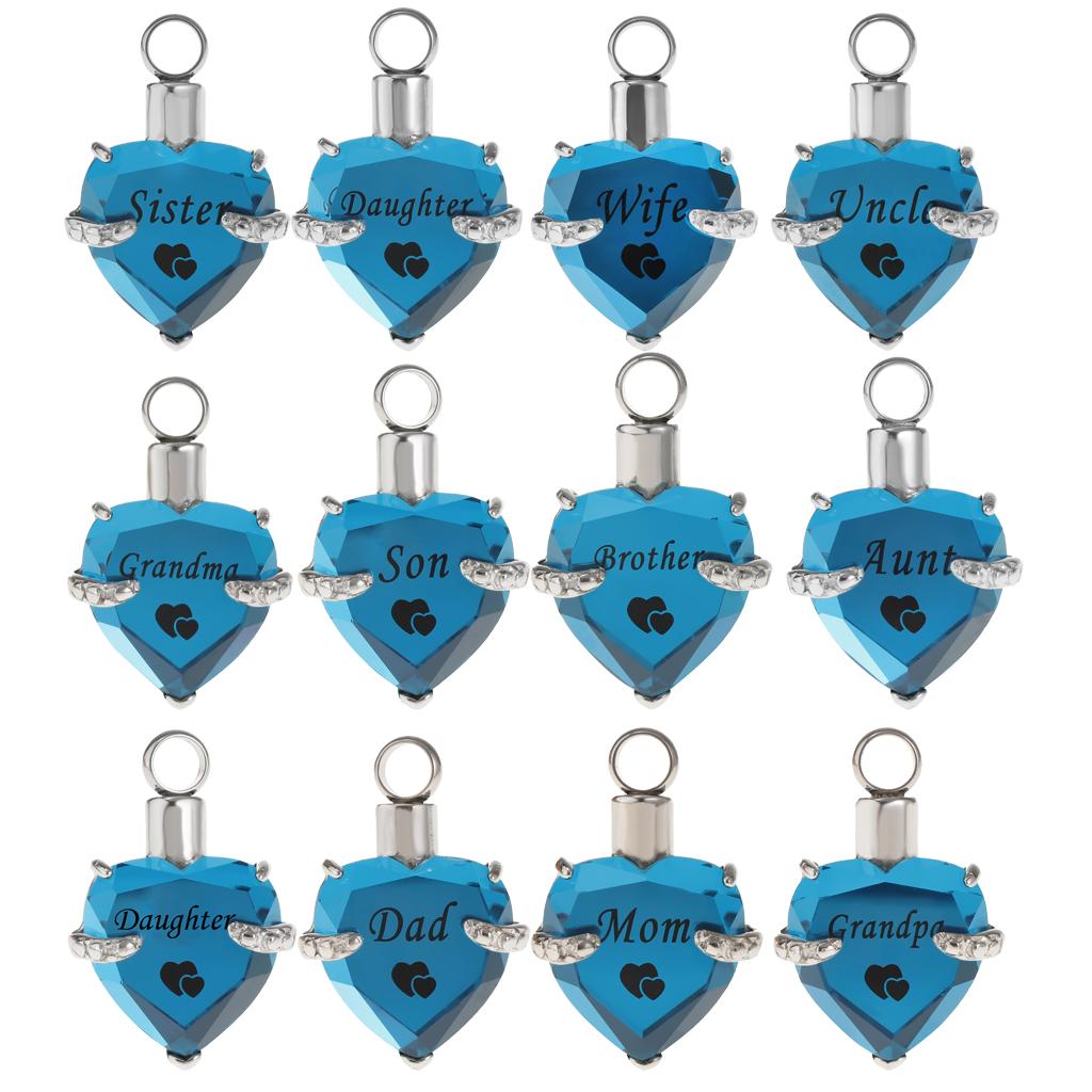 Love Heart Blue Crystal Urn Memorial Ash Keepsake Cremation Pendant dad