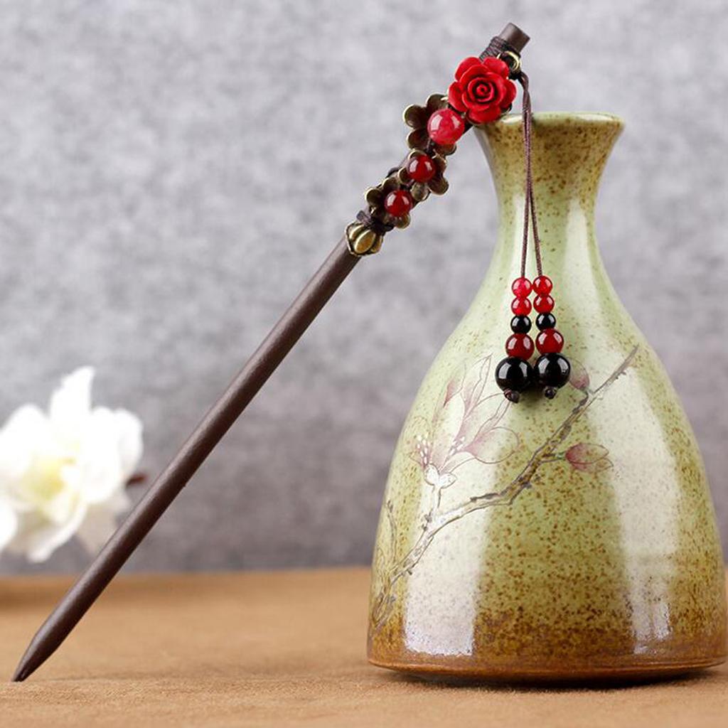 Ancient Chinese Hair Stick Stylish Wooden Traditional Flower Hairpin
