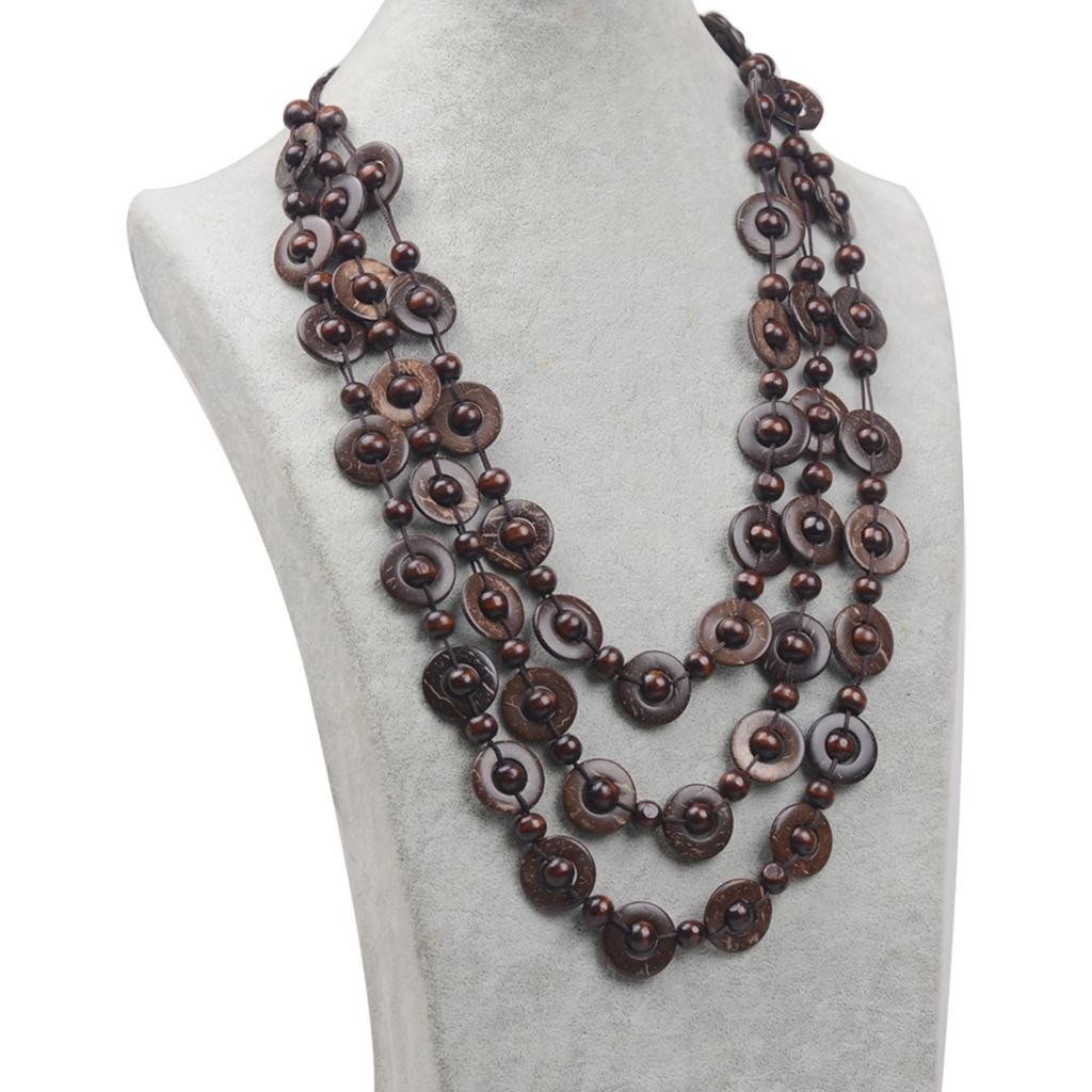 Women Handmade Necklace Coconut Shell Wooden Beads Necklace Coffee