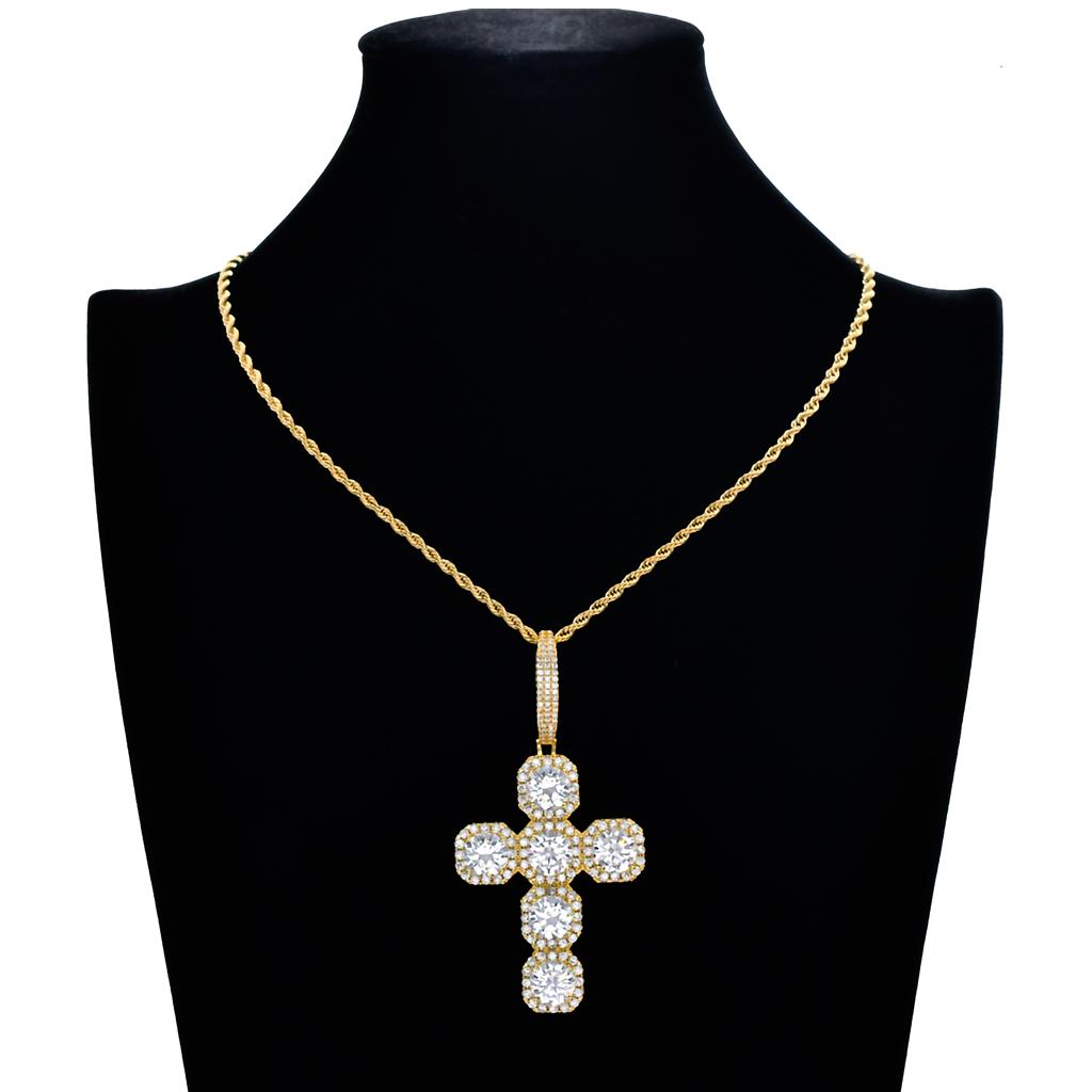 24inch Hip Hop Gold Plated Diamante Cross Pendant Necklace