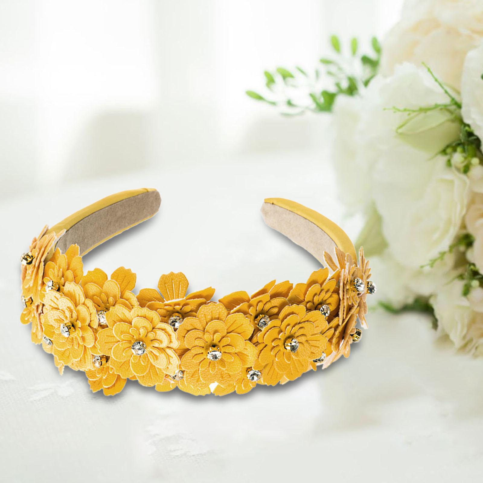 Women headband Hairbands Flower Headpiece for Leisure women Girls Yellow