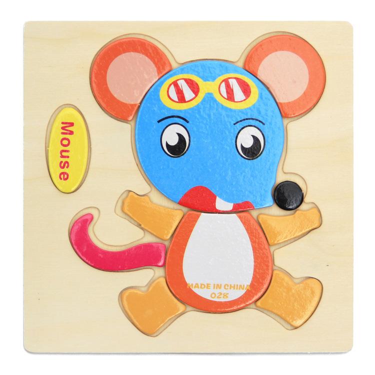 Wooden Cartoon Mouse Shape Puzzle Kids Baby Educational Toy