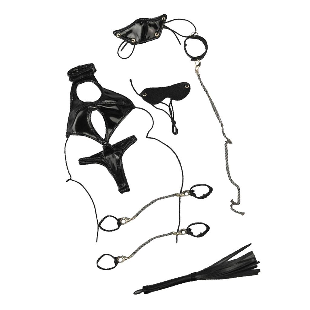1//6 Black PU SM Lingerie Bodysuit Set for Phicen Kumik Female Action Figures
