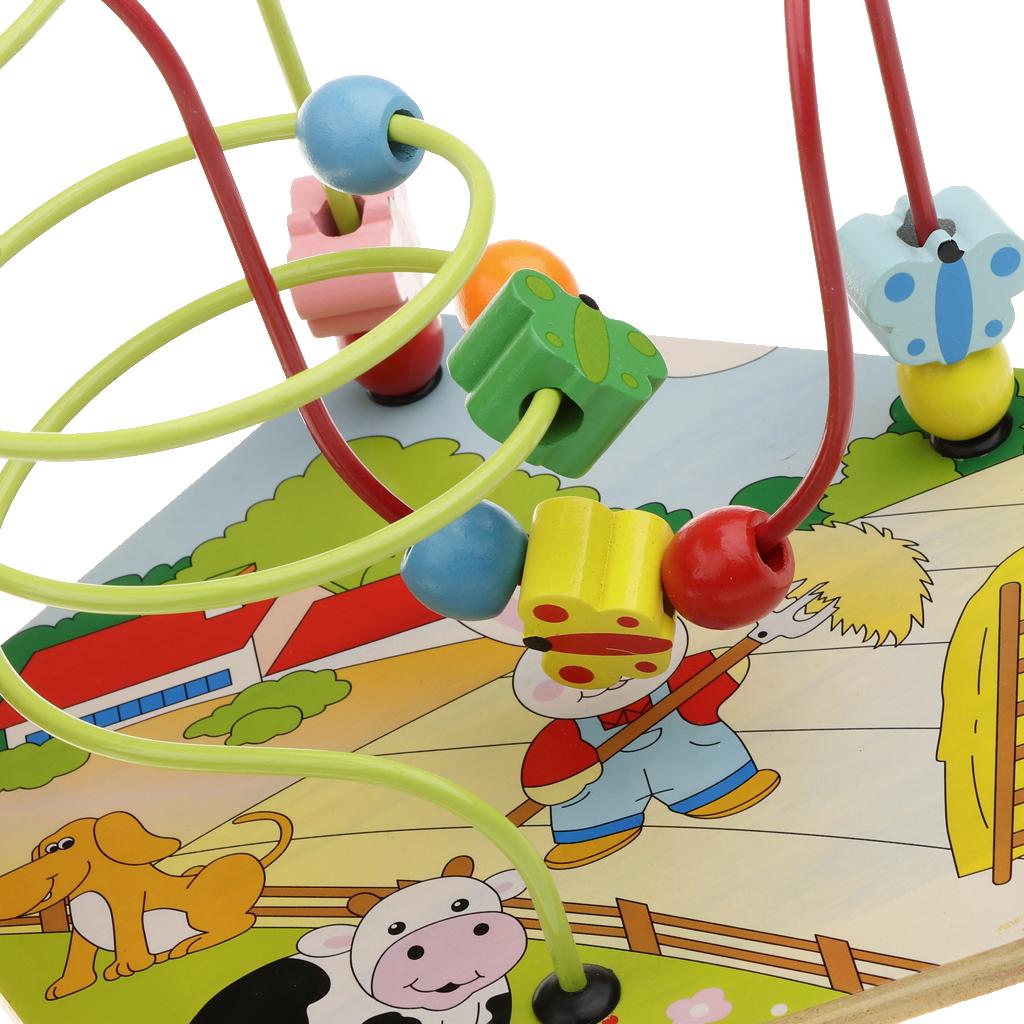 5 Sides Wooden Beads Maze Cube Activity Center Kids Early Educational Toy