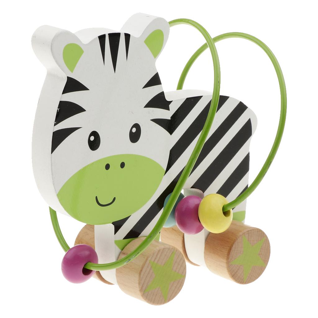 Animal Bead Maze Roller Coaster Wooden Educational Circle Toy Baby Zebra