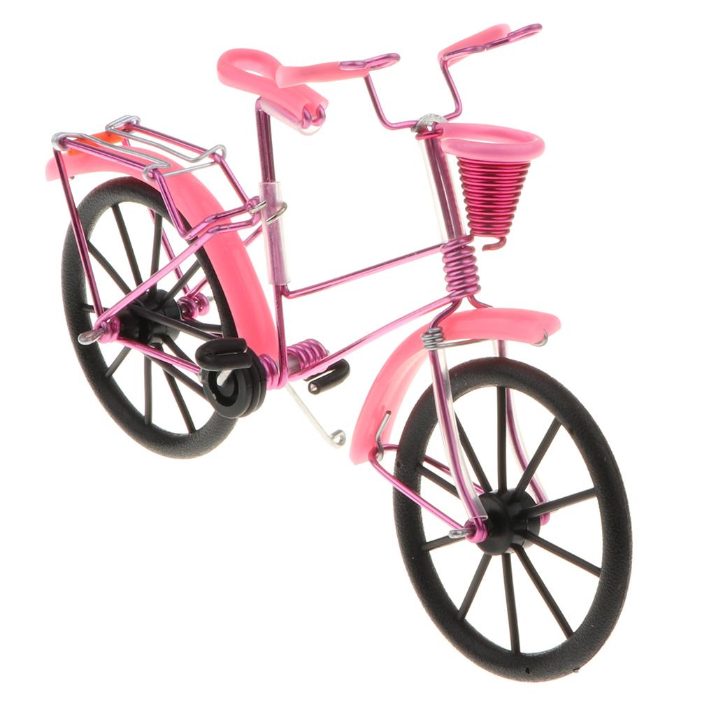 1:10 Aluminum Bike Model Bicycle with Basket Handicraft Toy Pink