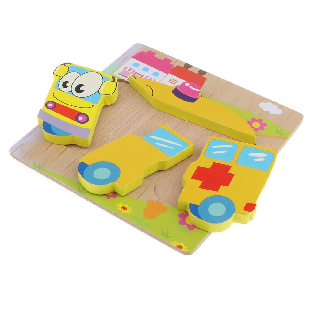 Montessori Wooden 3D Animals Jigsaw Puzzle Board Kids Toys Gift Ambulance