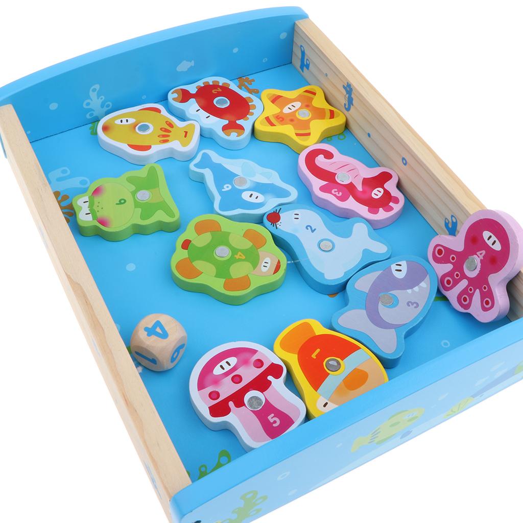 15PCS Toddler Wooden Magnetic Numbers Fishing Game Toy Box Set Play Activity