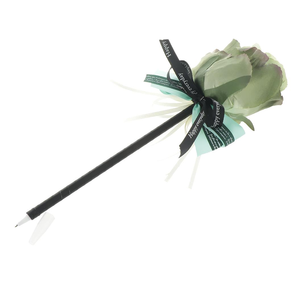 Silk Rose Flower Sign Pen Wedding Reception Guest Signature Pen Green