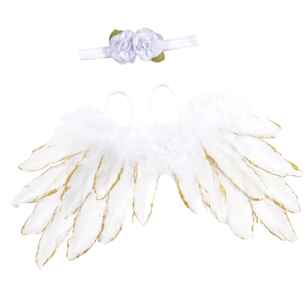 Baby Photo Props Angel Fairy Wing Costume With Flower Headband Set White