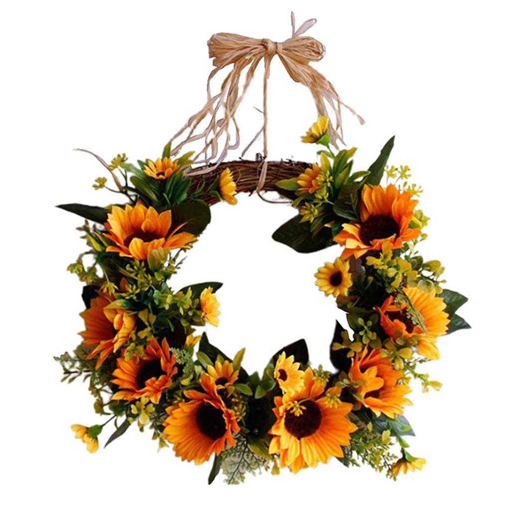 Artificial Flower Garland Sunflower Green Leaf for Festival Door Hanging