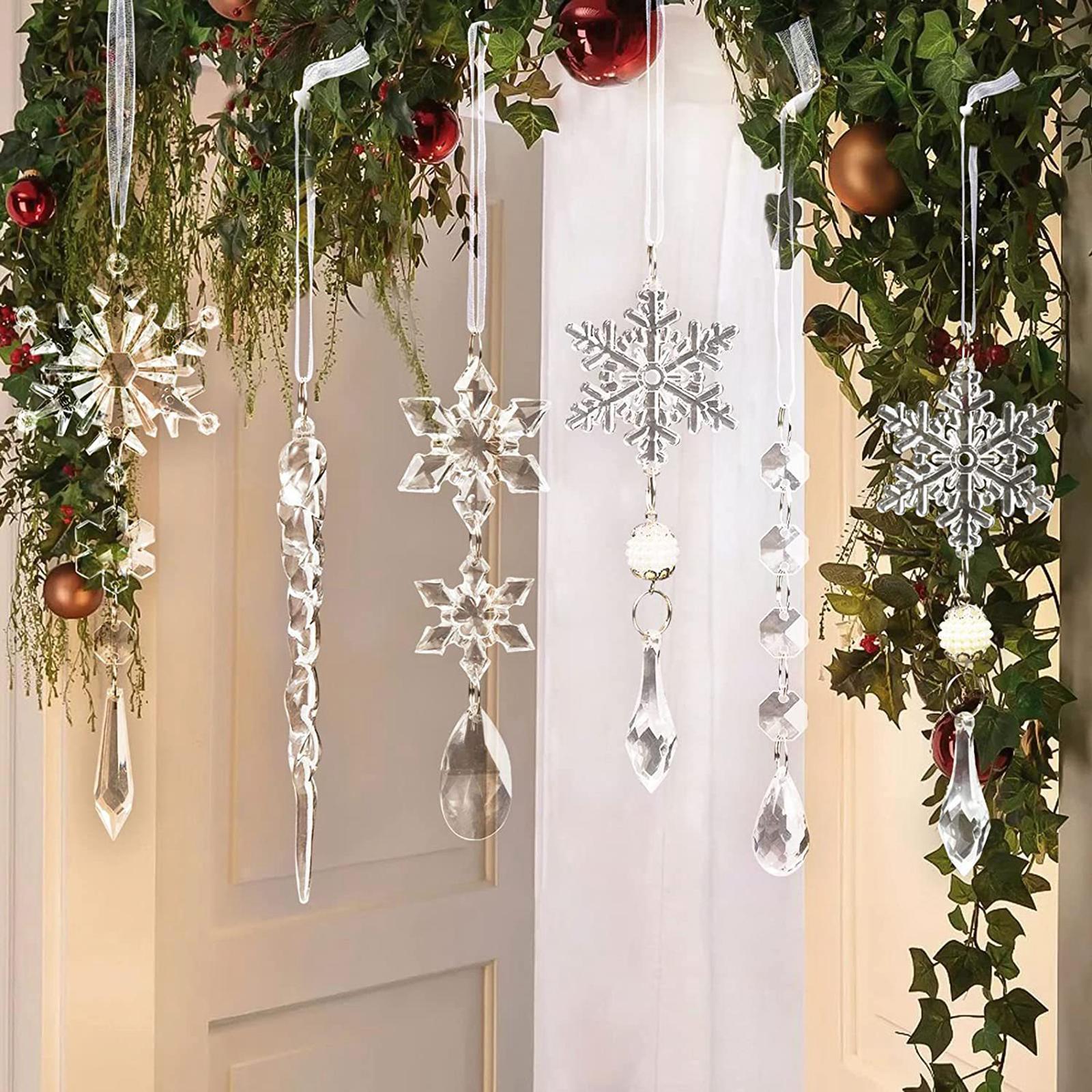 Acrylic Clear Snowflakes Ornaments Fake with Rope Christmas Icicle Snowflake