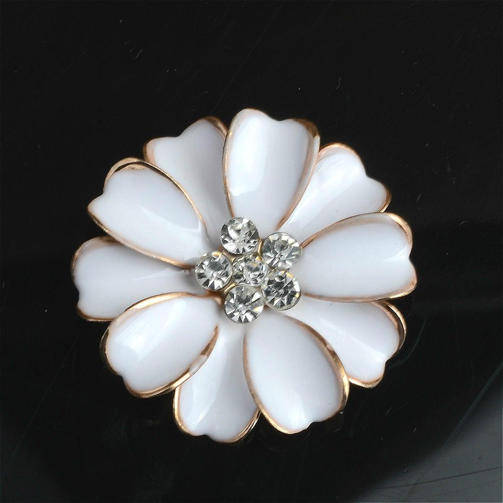 5x10pcs Metal Flower Rhinestone Buttons Flatback Embellishment Decor White