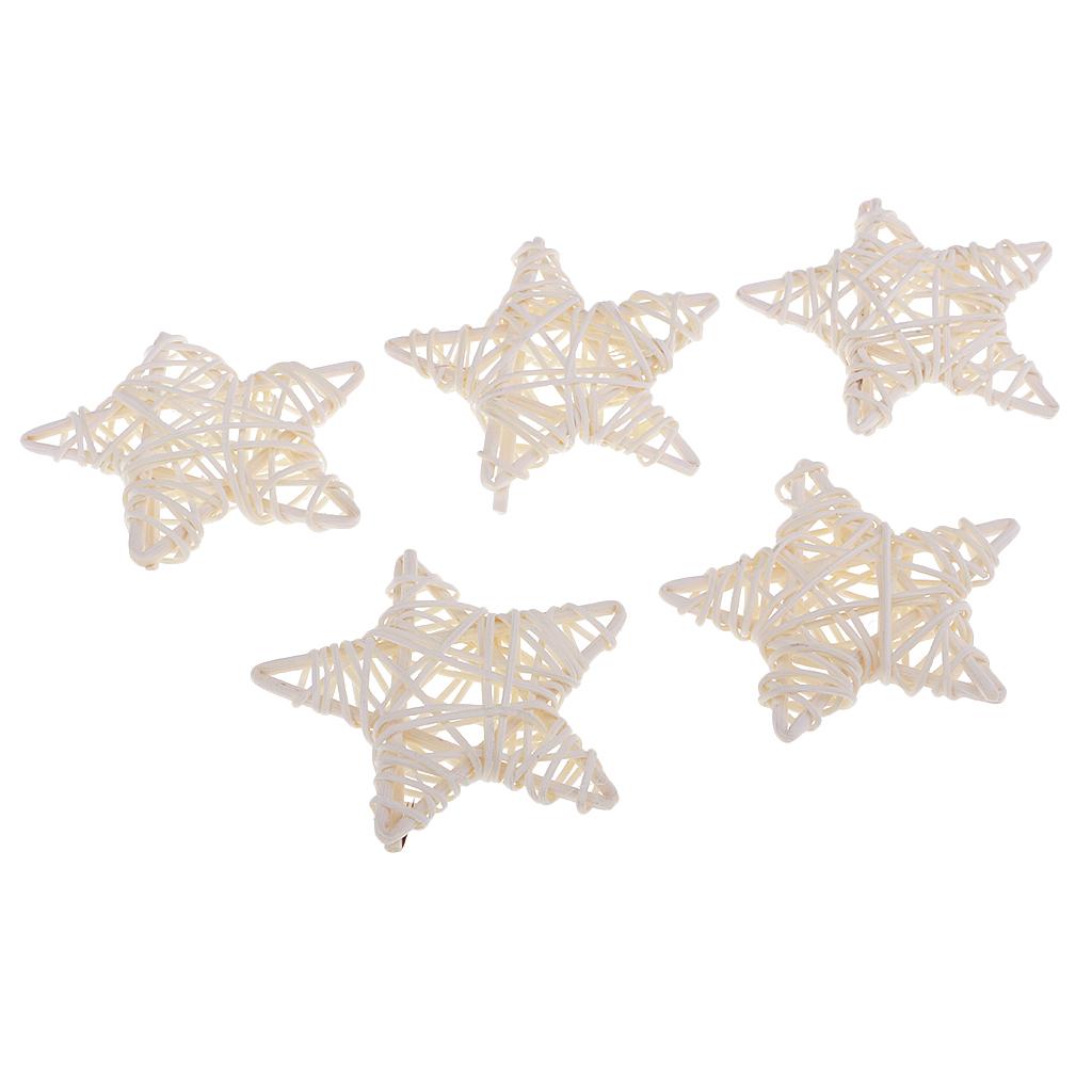 6xNatural Rattan Wicker Star Ball Christmas Ornaments 7cm White 5 Pieces