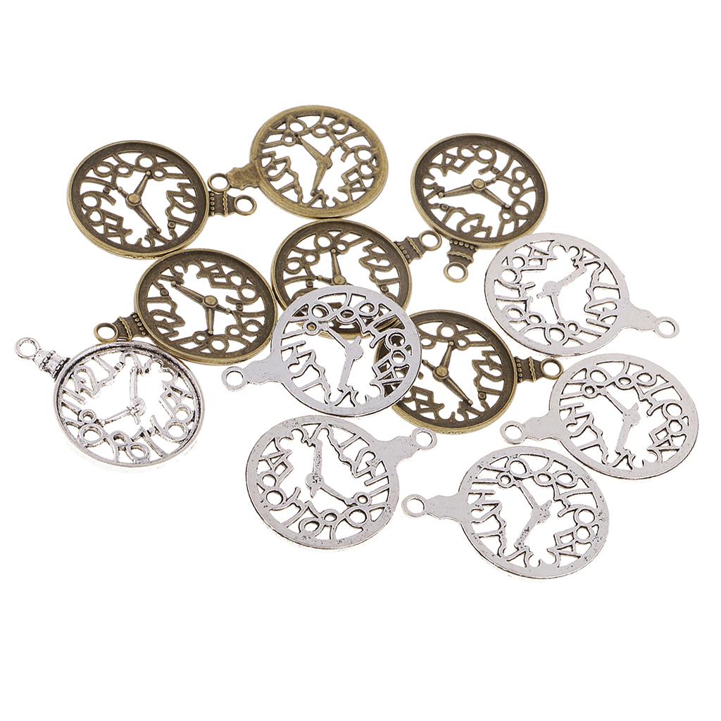 12 Pcs Mixed Antique Bronze Alloy Round Clock Steampunk Gears Charms Pendant